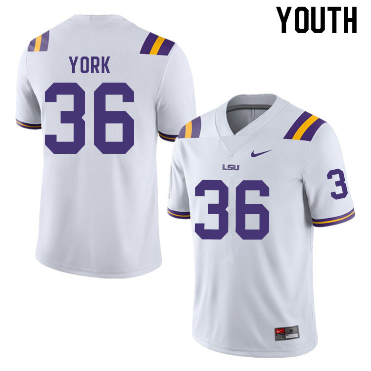 Youth #36 Cade York LSU Tigers College Football Jerseys Sale-White